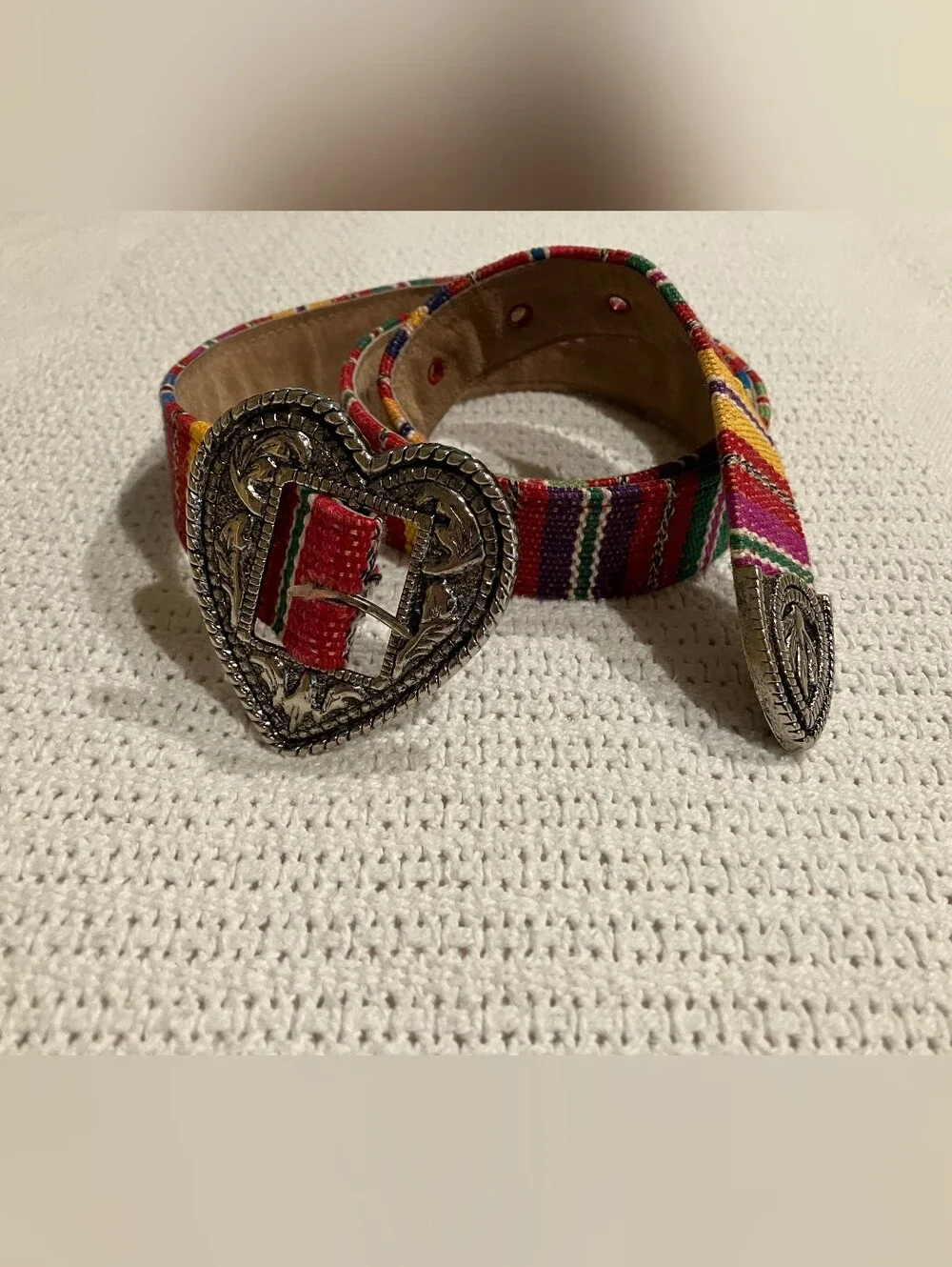 Vintage Heart Buckle Women’s Fabric Belt - Multicolor